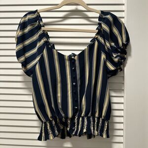 Striped Navy and Yellow Blouse